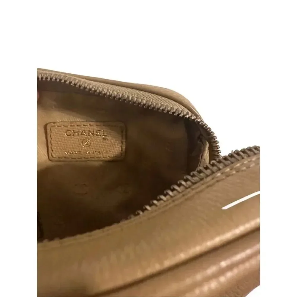 Chanel brown leather cosmetics bag